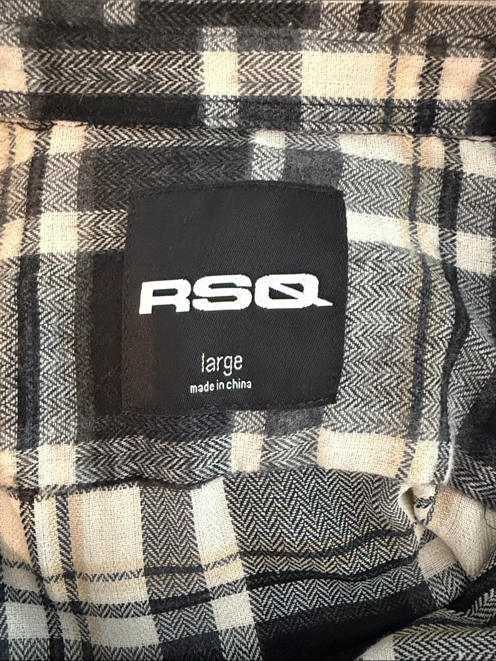 RSQ Black, Gray & Cream Plaid Shirt